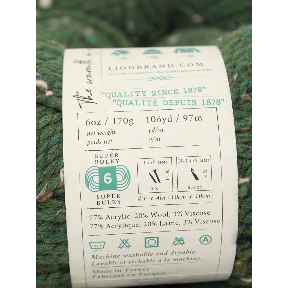 Lion Brand Wool-Ease Thick & Quick Yarn Kale Green Tweed 8 Skeins Super Bulky - Picture 3 of 5